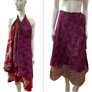 Boho Silk Wrap Layered Reversible Skirt Sarong